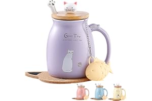 MengCat Filiżanka kota, uroczy ceramiczny kubek do kawy z uroczą pokrywką ze stali nierdzewnej, nowość poranny kubek herbaty mleko Boże Narodzenie Agresser prezent 380 ml