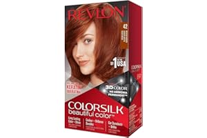 Revlon Colorsilk Beautiful Color Coloration Permanente des Cheveux avec Technologie au Gel 3D et Kératine, Teinture avec Couvrance à 100% des Cheveux Blancs, 42 Auburn Moyen