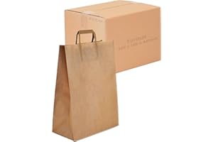 Jeco - Lot de 25 sacs cabas en papier kraft brun avec poignée plate 32 x 16 x 44 cm 24 Litres résistant papier 80g/m² sac marron havane vente à emporter emballage commerce sac cadeau