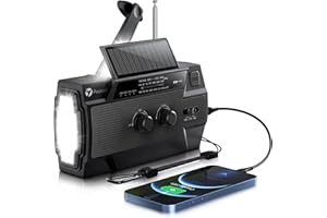 Puiuisoul Notfall-Handkurbel-Radio, 4000 mAh, tragbares Solar-Radio mit Bewegungsmelder, 3-Gang-LED-Taschenlampe, SOS-Alarm, Handy-Ladegerät, AM/FM