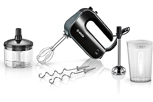 ‎BOSCH HAUSGERÄTE Bosch Handrührer Home Professional Styline MFQ4980B, 5 Stufen, 2 Edelstahl Rührbesen- und Knethaken, Mixstab Edelstahl, Universalzerkleinerer, 850 W, schwarz/dark silver