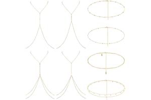 JeweBella 8 Stück Bauchkette Körperkette Gold/Silber Set Fashion Einfache Stapelbar Bauch Körper Kette Halskette Hüftkette Taillenkette Body Chain Sommer Strand Körperschmuck für Frauen Mädchen