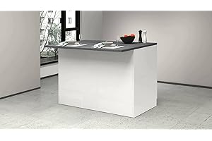 Dmora - Isola da cucina Emmanuel, Armadio multiuso, Mobile per cucinotto, Tavolo ausiliario, 100% Made in Italy, 125x90h90 cm, Bianco lucido e Ardesia