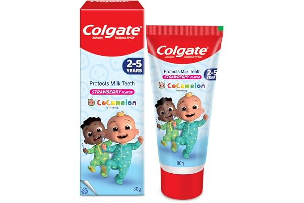 Colgate Kids Tiger Toothpaste for 2-5 Years - 80gm, Tooth Paste with 50% Lesser Abrasive Formula for Protecting Against Cavities (Strawberry Flavour)
