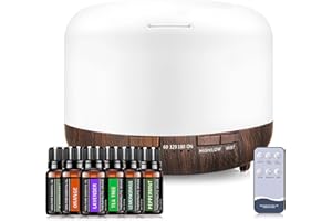 LONID Difusores de aceites esenciales, difusores de grano de madera de 500 ml para aceites esenciales, habitación grande, hogar, difusor de aceite de aromaterapia con niebla fría (grano de madera