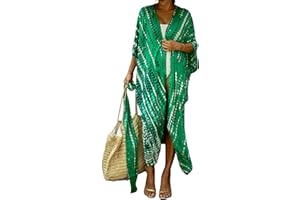 HYUET Copricostume da Bagno Donna Mare, Elegante Kimono Lungo Tie Dye Donna Estivo Abito da Spiaggia Bikini Cover Up Cardigan Maniche Lungo Vestito Boho Kaftan Tunica Top per Vacanza