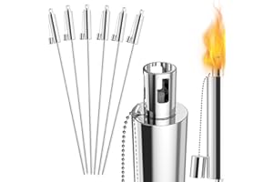 Suusolny 6er Set Gartenfackeln für Draußen aus Edelstahl Öl 330ml Ölfackeln Fackeln Öllampe 115cm Hoch Outdoor Fackeln Rostfrei mit kindersicherer Verschluss für Terrasse Balkon