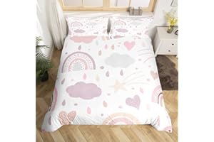 HOMEMISSING Set di biancheria da letto carino arcobaleno set di biancheria da letto a strisce colorate per bambini ragazzi ragazze stelle cuore amore decorazione trapunta set microfibra copriletto copertura natu