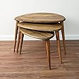 Ingrain Designs Solid Nesting Table Set of 3 Walnut Mid Century Pebble Tables with Tapered Legs Wooden Home Furniture in a Retro Style