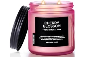 ‎M&SENSE M&SENSE Świeca zapachowa w słoiku, 330 g, naturalny wosk, czas palenia 70 godzin, świeca do aromaterapii do relaksu, prezent i dekoracja domu, kwiat wiśni