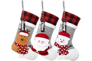 UXORSN Calcetines Navidad Chimenea Personalizados 3 Pieza Calcetin de Navidad con 3D Papá Noel Renos Muñeco de Nieve Nombre Medias de Navideño para Colgar Botas de Dulces de Regalo Decoración Navideña