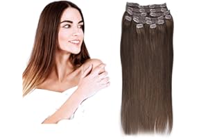 ‎BEYOND YOUR THOUGHTS (35cm-55cm) Clip In Extensions Echthaar Set 10pcs 120g 100% Remy Echthaar für Haarverlängerung glatt Haarteile (4#, Mittelbraun, 35cm)