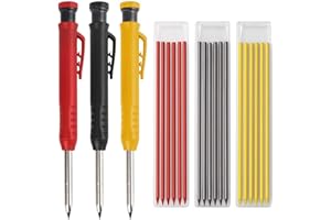KSVS Mechanical Carpenter Pencils Set, Solid Deep Hole Woodworking Pencils Marker Marking Tools, Built in Extended Needle-Nose Tipfor Construction Workers, Metal Work, Welders, Plumbers, Framers (6 PCS)