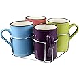 Millerhaus 5Pc Mug Set Stoneware Set Include 4Pc Mug 280ML 1Pc Chrome Stand Multicolor