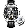 OLEVS Mens Automatic Watches Starry Sky Skeleton Tourbillon Self Winding Mechanical Wrist Watch，Waterproof and Luminous Stainless Steel Precision Watch Strap