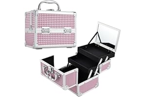 Joligrace Mallette Maquillage avec Le Miroir Valise Maquillage Malette à Onglerie Coffret Vanité Rangement Maquillage Bijoux Boîte Organisateur Cosmétiques Beauty Case Femme de Voyage Portable, Rosé