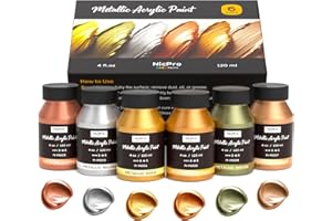 Nicpro Acrylic Paint Metallic, 6 Colors Gold, Silver, Copper, Brass, Bronze, DeepGold, 24oz/720ml Gold Leaf Paint, Non Toxic, Non Fading Paints for Art Painting, Handcrafts, Ideal for Multi-surface