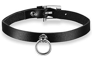 OIDEA Damen Lederhalsband Choker, Sexy Polka Dots Spitze Lederkette Halskette Halsband mit Kreis Anhänger Einstellbar Verstellbaren, Schwarz