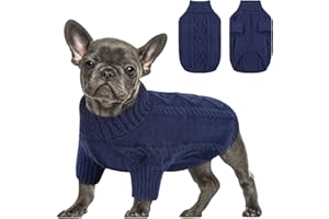 Queenmore Dog Jumper Medium Size Knitted Turtleneck Pet Sweater for Sausage Dog Bulldog Yorkie,Whippet, Greyhound, Navy M