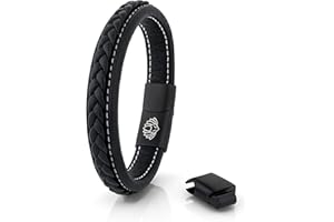 Akitsune Fides bransoletka skórzana | bransoletka dla kobiet i mężczyzn ze stali nierdzewnej, 19 centimeters, Stal nierdzewna