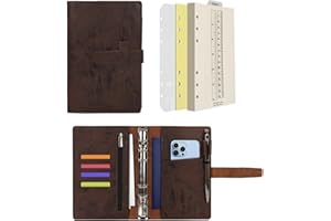 Wonderpool Diari Pelle 6 Raccoglitore ad Anelli Organizer per Cartelle con Carta Punteggiata, Quaderno per Scrivere Ricaricabile e Copertina Multitasche per Viaggi di Lavoro e Studio (A6, Caffè)
