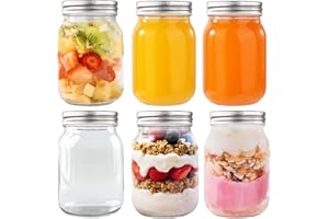 FoiiLiio Pack of 6 Mason Jars with Screw Lids 500 ml, Airtight Preserving Jars, Airtight Overnight Oats Jars for Honey, Yogurt, Sauces, Meal Prep