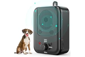 SUUWEE 33 FT Stop Dog Barking Device, 3 Modes Anti Barking Device Waterproof Ultrasonic Dog Barking Deterrent Device Humane Safe Bark Box Gentle Dog Control Barking Training Tool for Most Dogs.