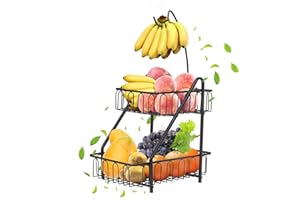 Bomclap Cestino Portafrutta a 2 Ripiani con Porta Banana (Nero)