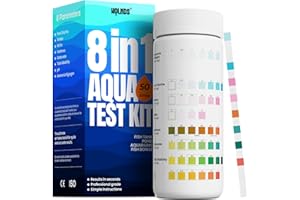 Wolmds Bandelettes Test Aquarium - 8-en-1 Testeur Eau Aquarium: Test Aquarium Eau Douce & Salée, Bandelette pH, Test Dureté de l'Eau, Accessoires Aquarium 50 Litres, 50 Tests Rapides pour Tetra & Plus