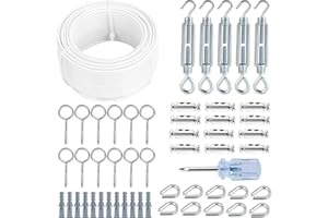 hannger 30M Drahtseil, 3MM Weißes PVC Ummantelt Stahlseil mit Ösen & Mehrzweck Spannschlösser für Wäscheleine, Wäscheleinenspanner für T-Pfosten, String Licht Aufhängen, Garten Draht