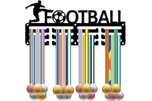 CREATCABIN Appendini per Medaglie da Calcio Porta Medaglie Espositore per Medaglie Piccole in Metallo Organizzatore per Targhe Appendiabiti da Parete per Calcio Nero con 12 Gancio per Premi 29x13cm