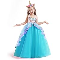 TTYAOVO Mädchen Einhorn Phantasie Prinzessin Kleid Kinder Blume Pageant Party Kleid Ärmellose Rüschen Kleider