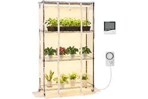VEVOR Växthus inomhus med tillväxtlampa, 4 nivåer, 150 cm, 180 W, med genomskinligt överdrag, timer, hygrometer, komplett spe