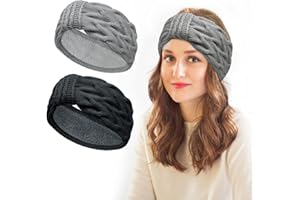 Hymarvo Stirnband Damen Winter, 2 Stück Frauen Gestrickt Fleece Warmes Elastische Haarband Kinder, Mädchen Winter Stirnband Gefüttert Ohrenschutz Ohrenwärmer Haarbänder Verdicken
