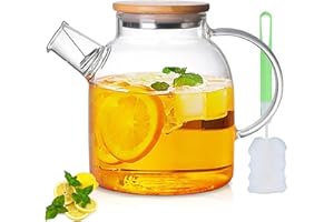 NEEMOSI 1,5L Teekanne Glas mit Holzdeckel, Hochborosilikat-Teekanne mit Herausnehmbarem Filter, Elegantes und Modernes Teekannendesign für Tee, Blumentee und Saft