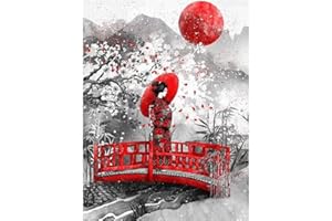 YSCOLOR Peinture Par Numéro Rouge Paysage Pour Adultes Japonais Geisha Art Dessin Sur Toile Cadeau Bricolage Ville Photos Par Numéros Kits Décor Maison 40X50cm