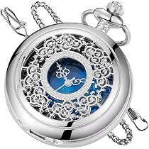 Vicloon Orologio da Tasca, Orologio da Taschino Vintage con Numeri Romani, Orologio al Quarzo da Tasca con Catena, Collana di Orologio da Taschino per Uomo Donna Regalo di Festa del Papà (Argento