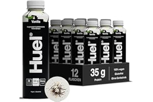 ‎HUEL Huel Black Edition Drink Vanilla, proteinreiche Trinkmahlzeit für unterwegs - 12 x 500 ml - 35 g Protein, Reich an Vitamin D, gesunden Fettsäuren & Kalzium, Plant-based, Geschmack Vanille