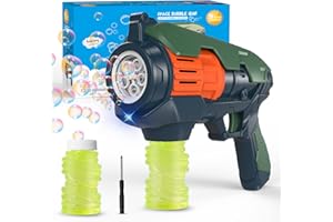 P PANACARE Pistola a Bolle per Bambini,Macchina a Bolle Giocattolo con Luci/Soluzione a Bolle/Musica ON-OFF/A Prova di Perdite,5000+ Bolle al Minuto,Creatore di Bolle per Regalo di Festa/Matrimonio/Compleanno