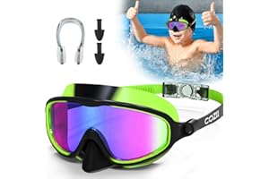 COZII Kids Swimming Goggles, Swim Goggles for Children with Nose Mask, Wide Vision, Anti-Fog, UV Protection, Waterproof Swimming Goggles Kids 6-14 for Boys Girls and Early Teens