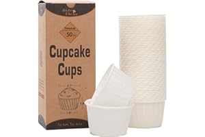 Bake Choice Caissettes à Muffins Blanches Lot de 50 Caissettes à Cupcakes en Papier Sulfurisé Résistant,Jetables,Antiadhésives,Qualité Alimentaire,Diamètre 5 cm,Idéales pour Desserts,Fêtes,Pâtisserie