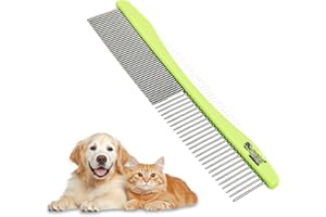 BODIIWULIU Peigne à Puces pour Chiens et Chats, Peigne de Toilettage Poignée Antidérapante en ABS, Multifonction Déméleur Chiens & Chats à Poils Longs, Dents Serrées + Dents Larges Démêle en Douceur (Vert)