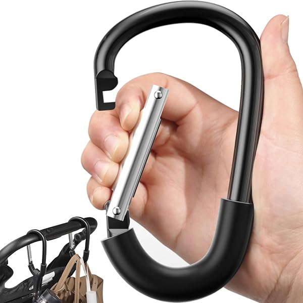SURDOCA Buggy Clips, Upgrade Pram Clips, Heavy Duty Pram Hooks for Bags, Large Pram Carabiner Clips, Aluminum Pushchair Clips, Baby Stroller Hook for Hanging Bag - 1