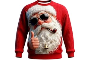 GENERIC Christmas Jumpers for Men UK 3D Santa Claus Novelty Knitted Xmas Sweater Casual Long Sleeve Crew Neck Pullover Sweatshirt Funny Oversized Comfortable Ugly Tops Warm Knitwear
