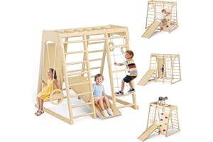 STYPLZ 9-in-1 großer Montessori Indoor-Kletterrahmen, Innenkletterwände, mit Schaukeln, Rutschen, Montessori Indoor-Spielplatz für 1-3 Jahre (9 in1)
