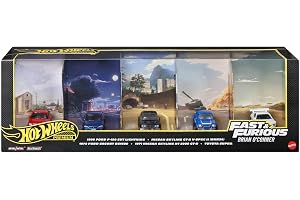 Hot Wheels Premium Fast & Furious 5-pack metallbilar | Set med 5 leksaksfordon i skala 1:64 från filmserien i samlarförpackning, JMN13