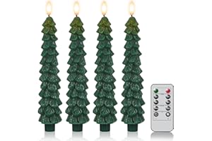 Eldnacele Candele per albero di Natale con telecomando e timer, 4 candele a LED di cera tremolante, alimentate a batteria con stoppino 3D, candele verdi per la decorazione del camino e della casa