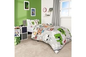 OHS Minecraft Bedding Double, Minecraft Gifts for Boys Girls Double Bed Duvet Set Minecraft Bedroom Accessories Boys Double Duvet Set Reversible Characters, Grey