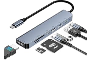 Umaniy USB C HDMI 4K/ PD 100W/ USB 3.0 5Gbps, 7 en 1 Hub USBC Multi Ports Adaptateur USB C Docking Station d' Accueil Multiport Dock Compatible avec MacBook Pro Air, iPhone, iPad, Type-C PC Portable