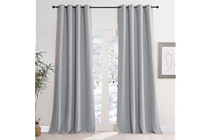 KGORGE Zasłony termiczne na przelotkach, zasłony zaciemniające, do salonu, zestaw 2-częściowy, 245 x 140 cm (wys. x szer.), zaciemniające, jasnoszare, nieprzejrzyste, termiczne, ochrona przed zimnem